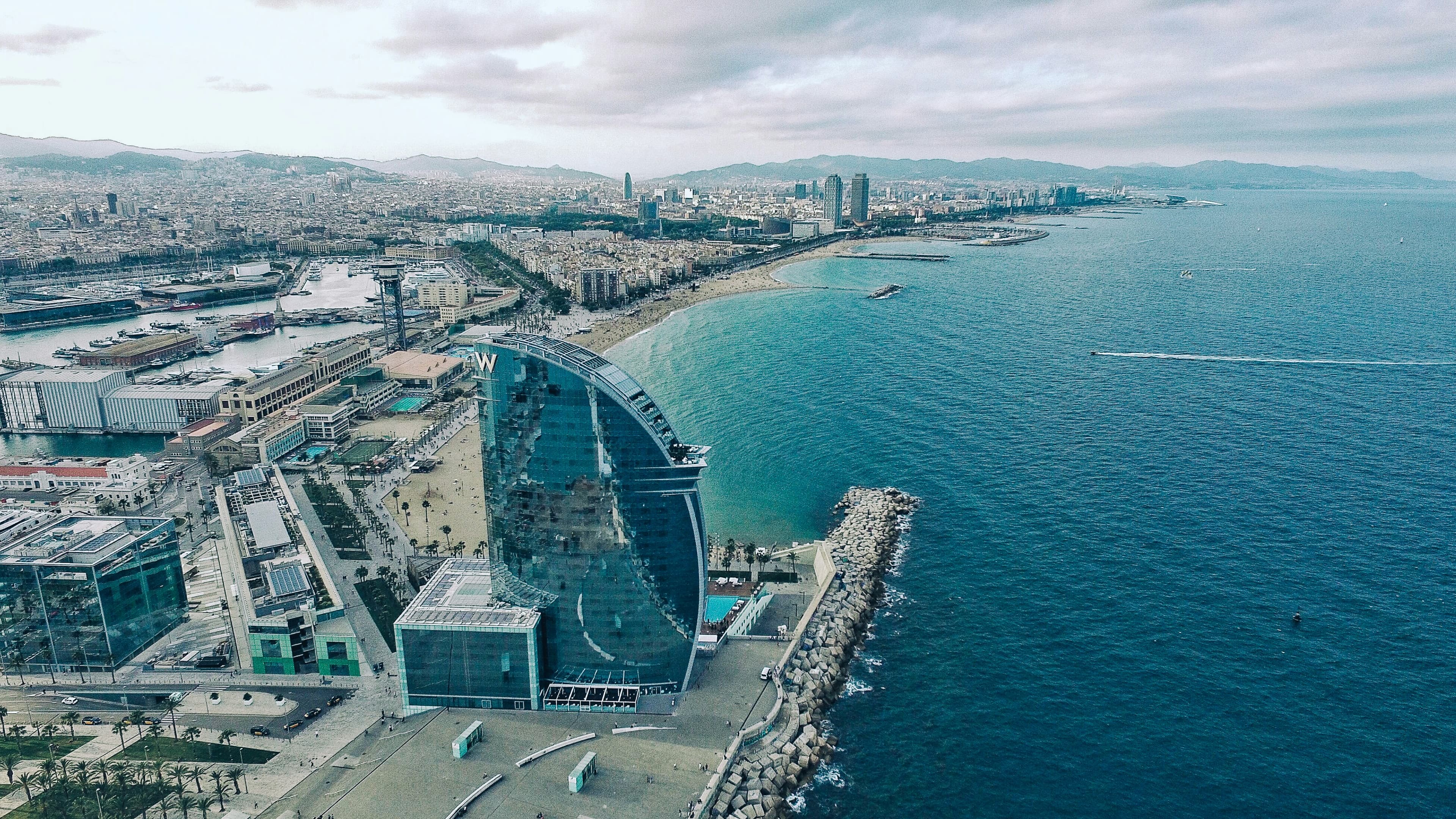 Barcelona coastline with the Mediterranean sea and city skyline